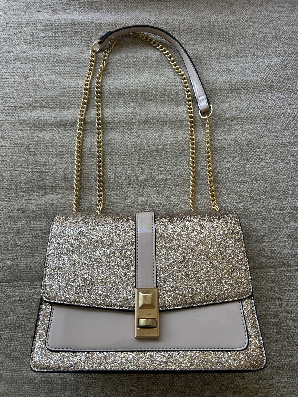 Aldo Gold Glitter Shoulder Bag with Taupe Trim